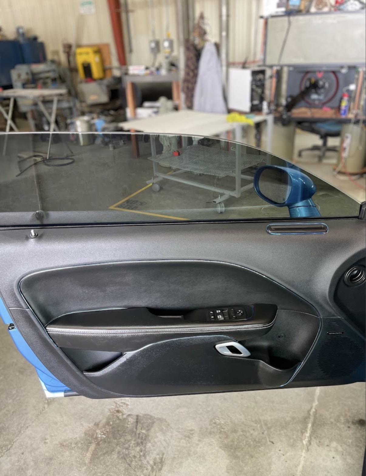 Dodge Challenger door with freshly tinted window
